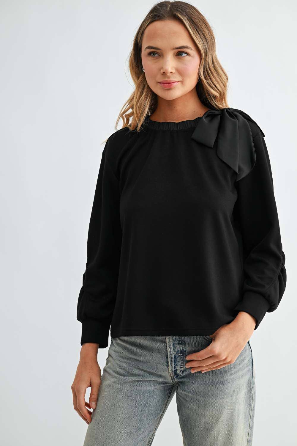 Karl Knit Bow-Tie Shoulder Top - Black