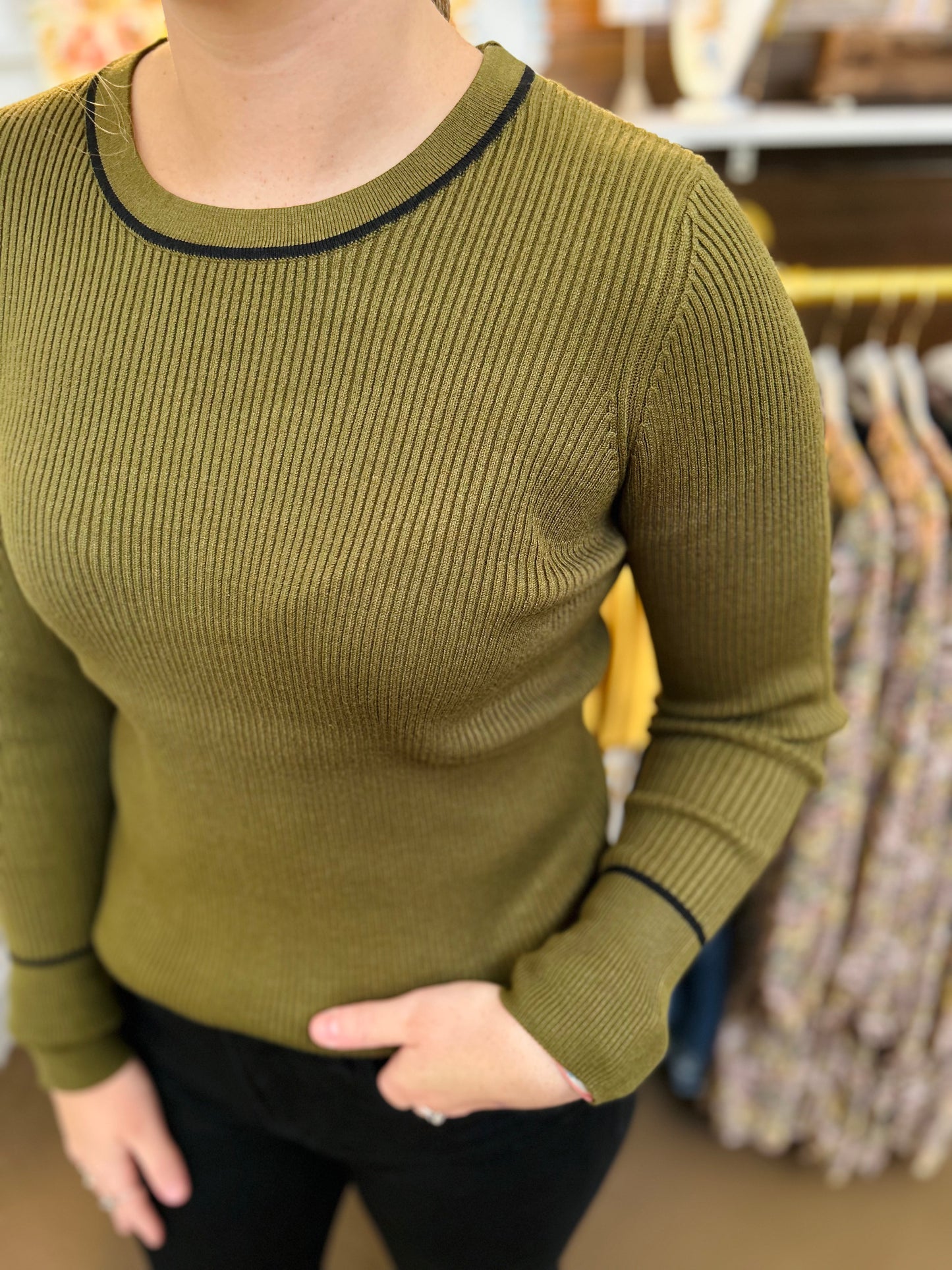 Olive Days Ribbed Sweater-Metric Knit