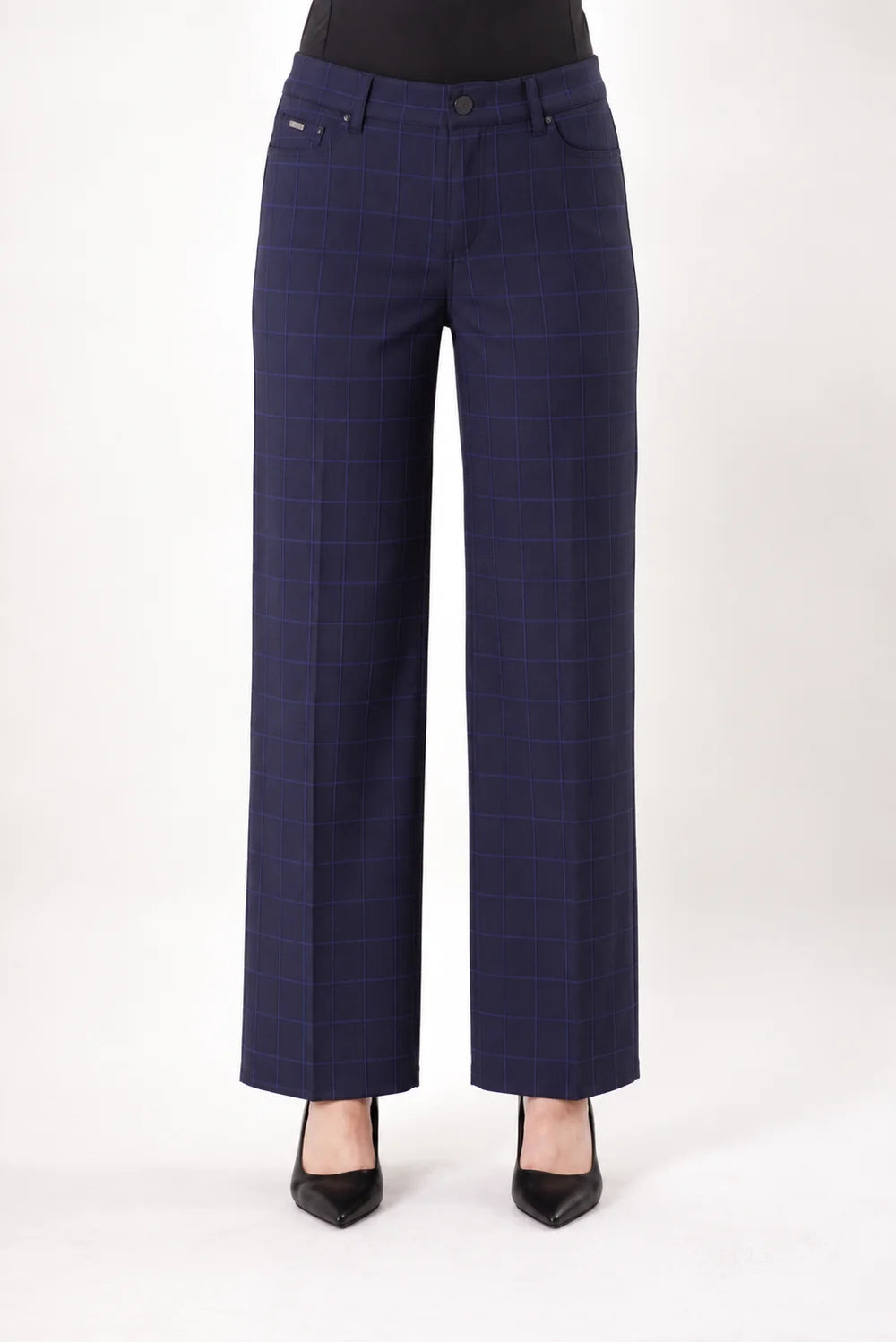 WindowPane Plaid 29' Classic Wide Leg -Colbalt/Black