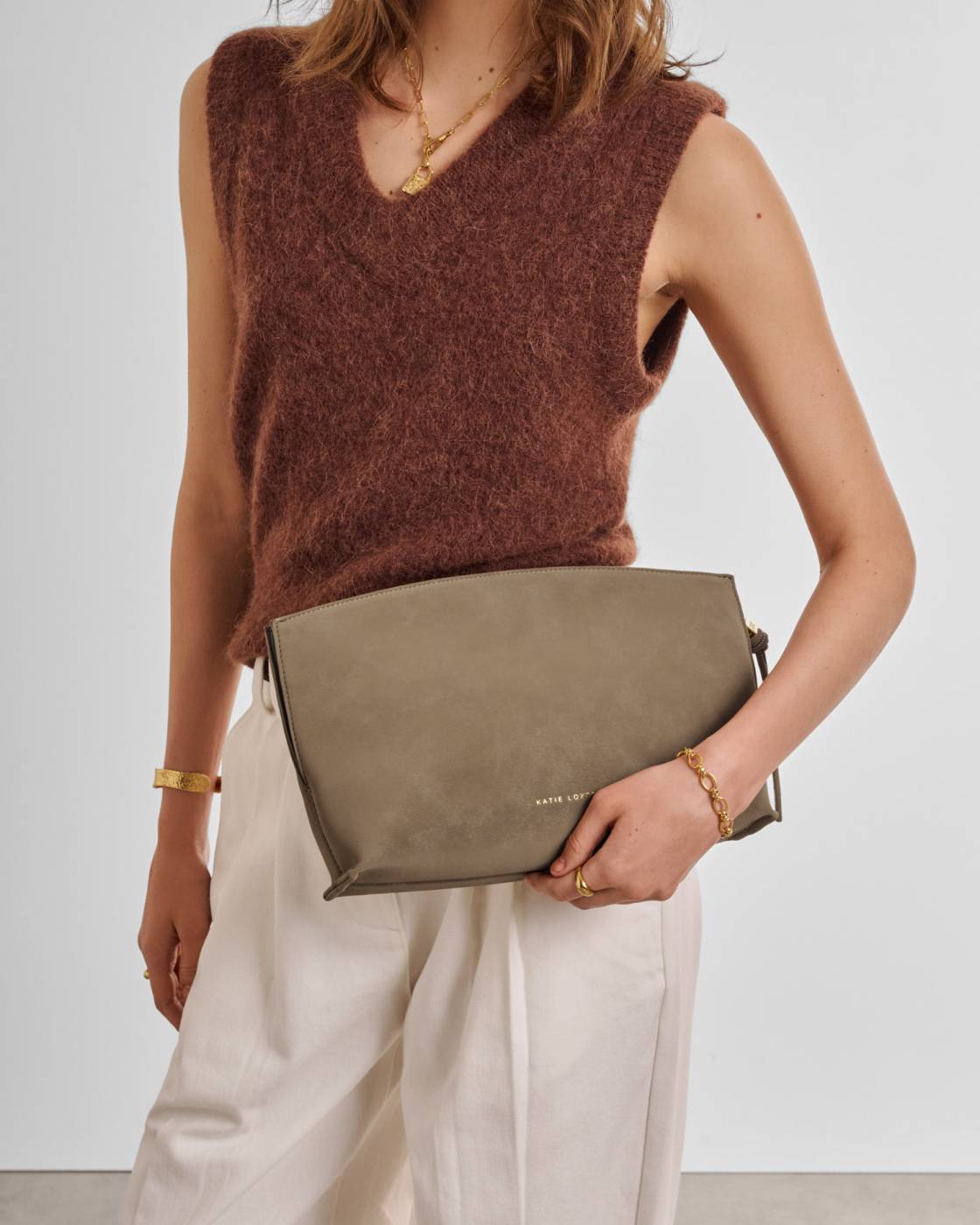 Freya Clutch - Taupe Suedette