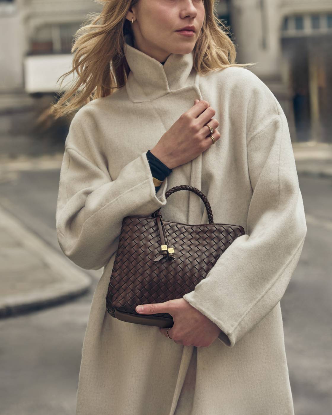 Nova Hand Woven Top Handle Bag - Chocolate