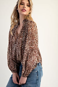 Long Sleeve Leopard Blouse - Rusty Leopard