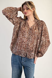 Long Sleeve Leopard Blouse - Rusty Leopard