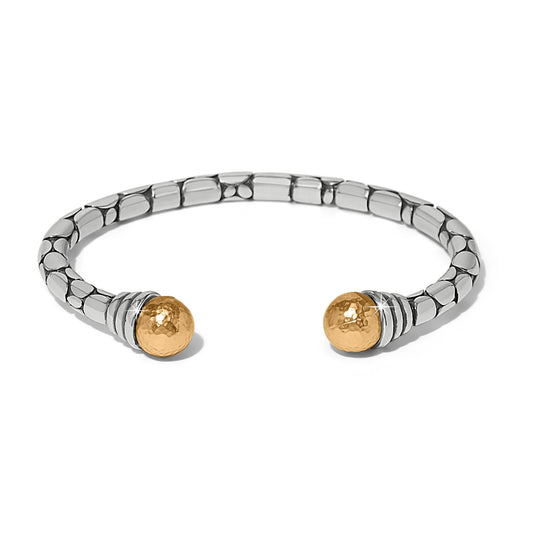 Pebble Link Two Tone Open Flex Cuff Bracelet