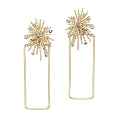 Gold Rhinestone Starburst with Open Rectangle Earring