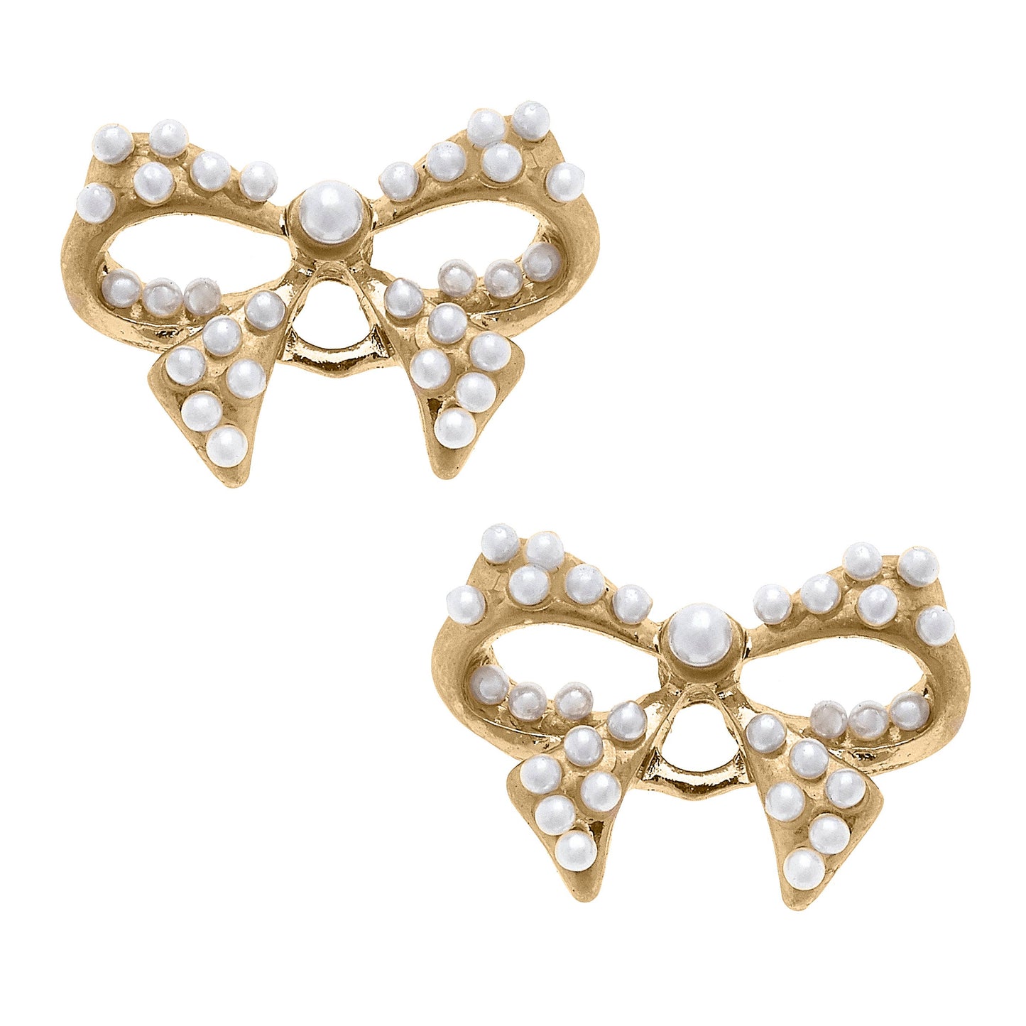 CANVAS Style - Tillie Pearl-Studded Bow Stud Earrings in Ivory