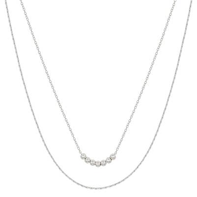 Silver Thin Layered Chain with Beaded Chain Necklace