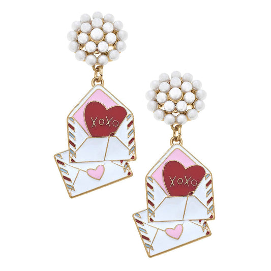 XOXO Enamel Love Note Earrings in Pink & Red