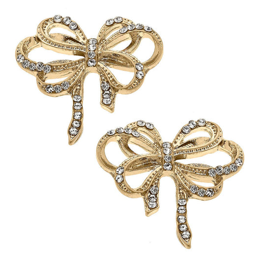 Canvas Style - Carina Pavé Bow Stud Earrings in Worn Gold