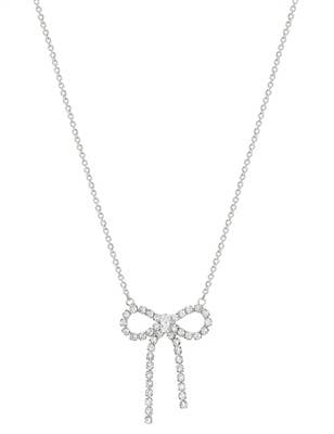 What's Hot - Silver Rhinestone Bow 16"-18" Necklace