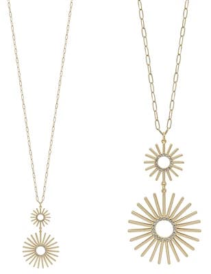 What's Hot - Gold Sunburst with Rhinestone Drop 32" Necklace