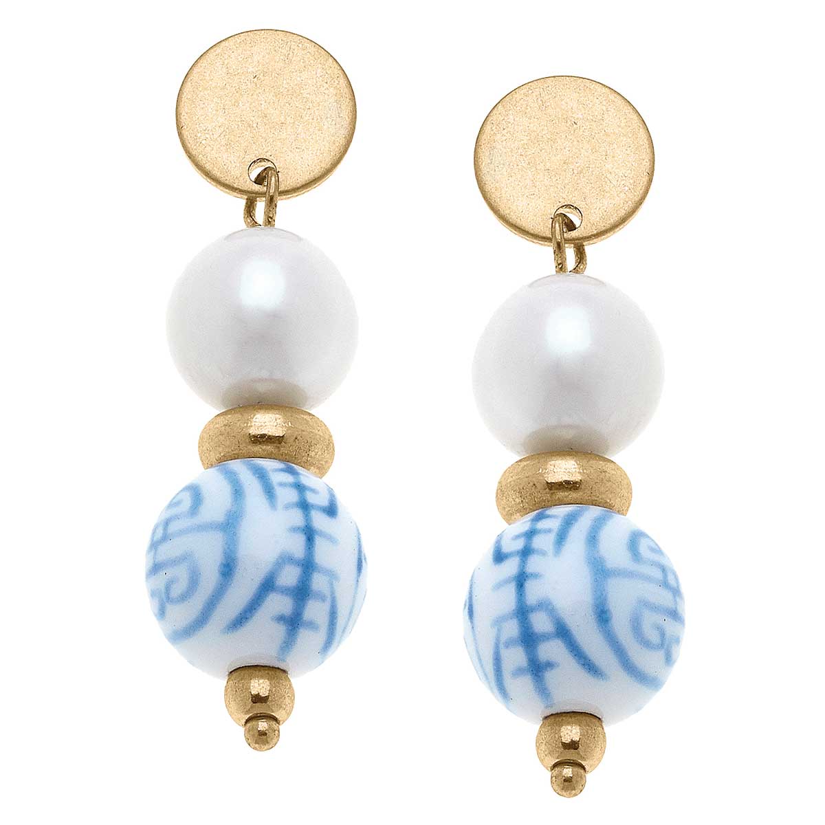 CANVAS Style - Annabelle Porcelain & Pearl Drop Earrings in Wedgwood Blue