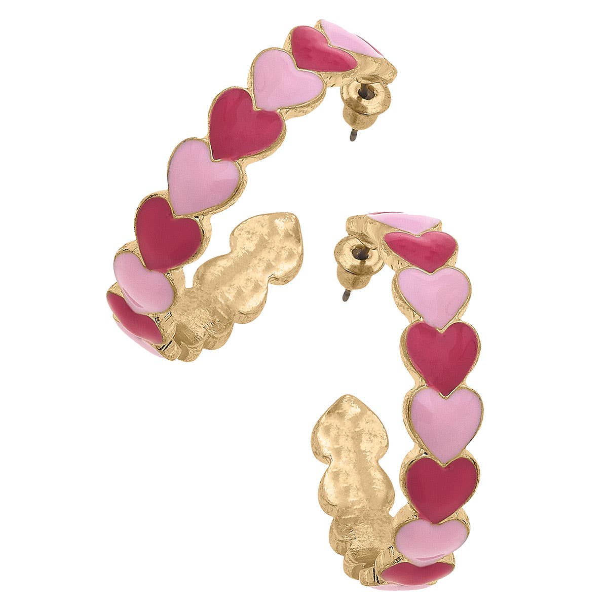 Canvas Style - Love Jointed Hearts Enamel Hoop Earrings in Pink & Fuchsia