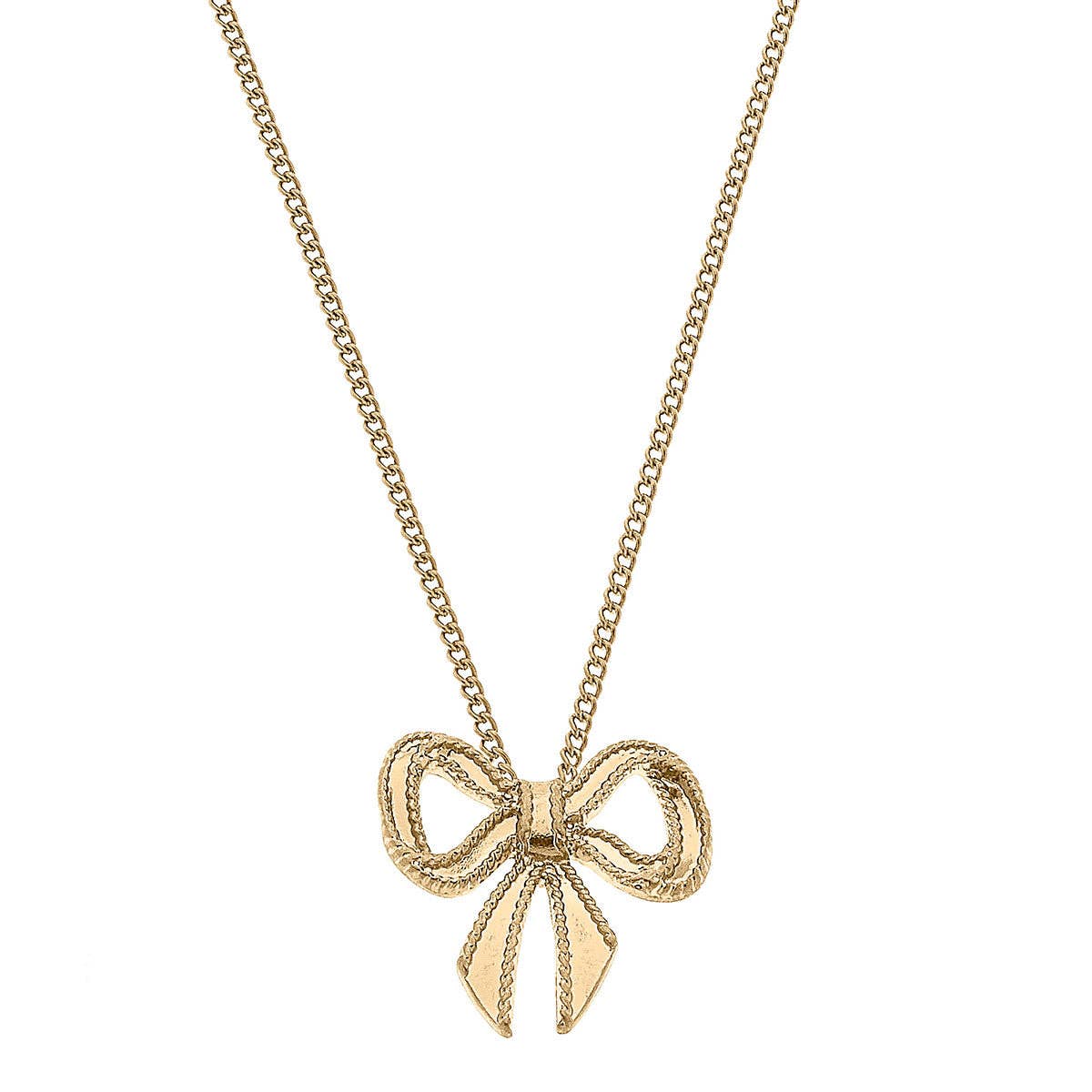 CANVAS Style - Dominique Bow Pendant Necklace in Worn Gold