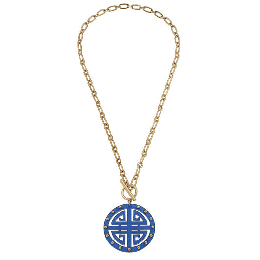 CANVAS Style - Tara Greek Keys Resin Pendant Necklace in Blue