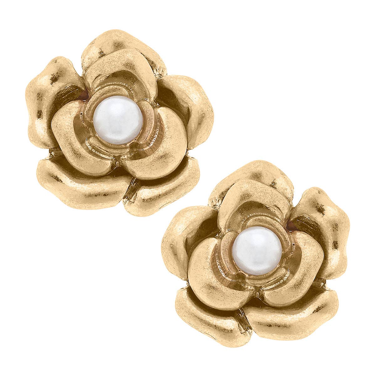 CANVAS Style - CANVAS Style x @ChappleChandler Emmie Camelia & Pearl Stud Earring in Worn Gold