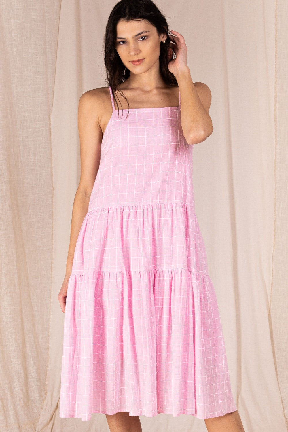Gingham Pink Midi Dress