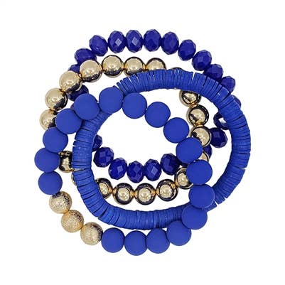 What's Hot - Blue Rubber, Crystal, and Gold Set of 4 Stretch Bracelets