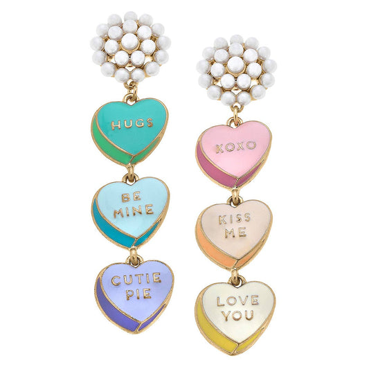 Canvas Style - Valentine's Day Conversation Heart Enamel Earrings in Multi
