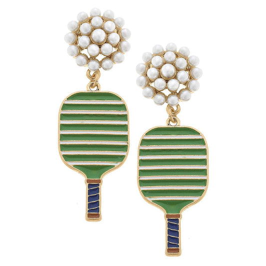 CANVAS Style - Ellie Pickleball Pearl Cluster Drop Earrings in Green