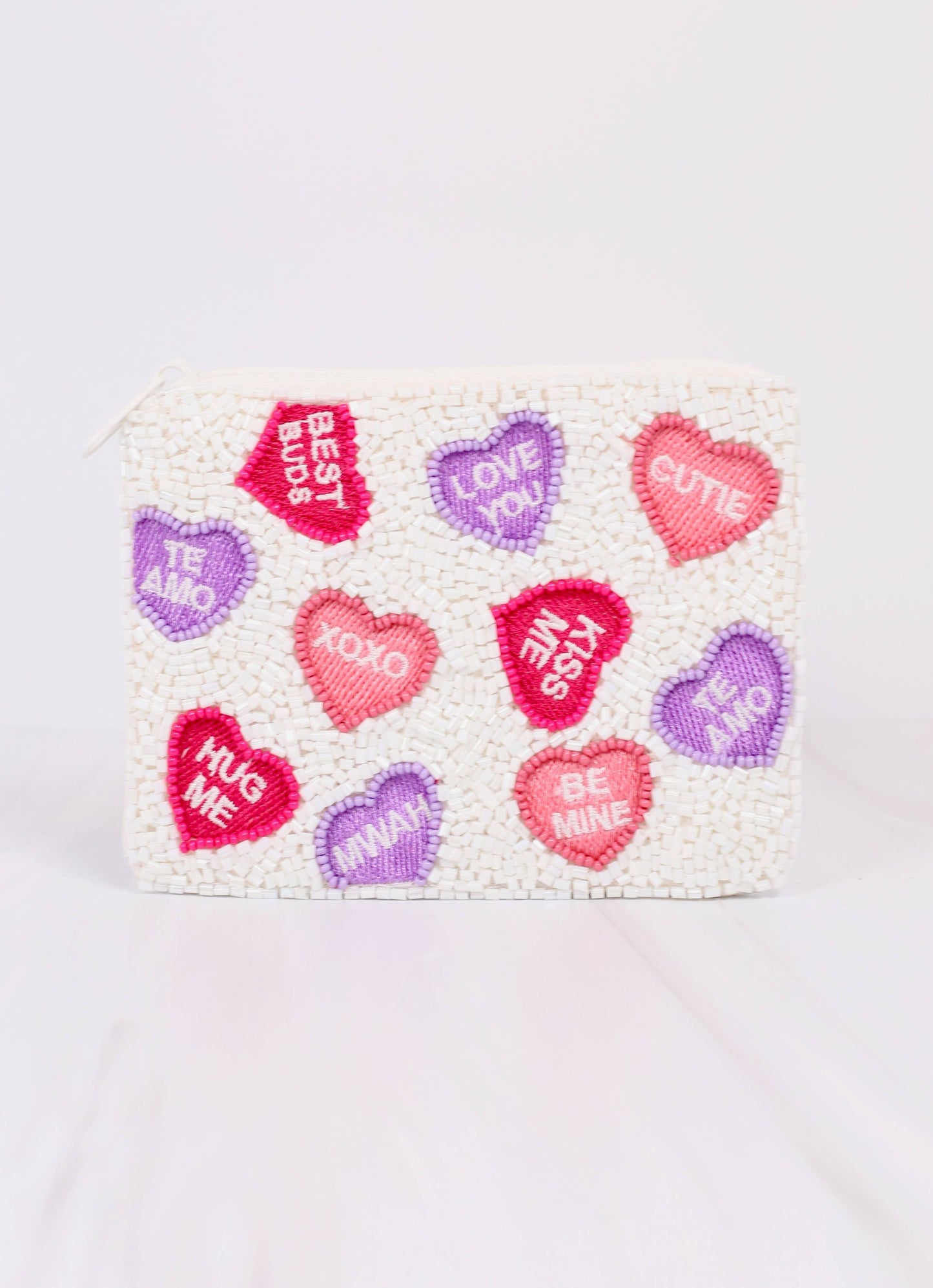 Caroline Hill - Candy Hearts Beaded Pouch PINK MULTI: Default