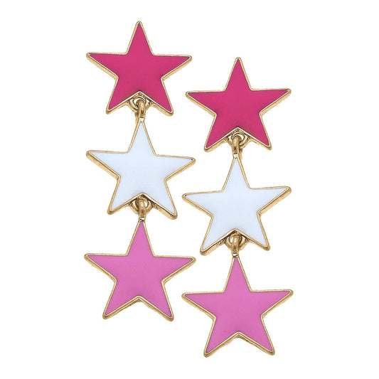 Canvas Style - Stars Linked Enamel Statement Earrings in Pink Multi