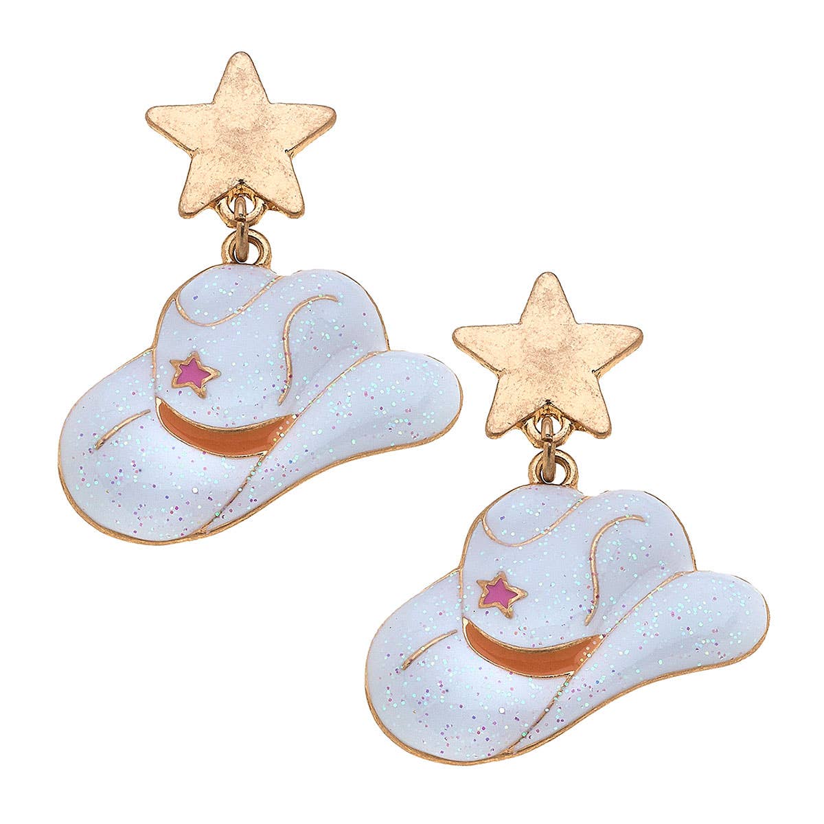 Canvas Style - Rodeo Star Cowboy Hat Enamel Earrings: White