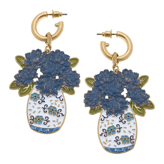 CANVAS Style - Sofia Enamel Hydrangea Ginger Jar Earrings in Blue & White