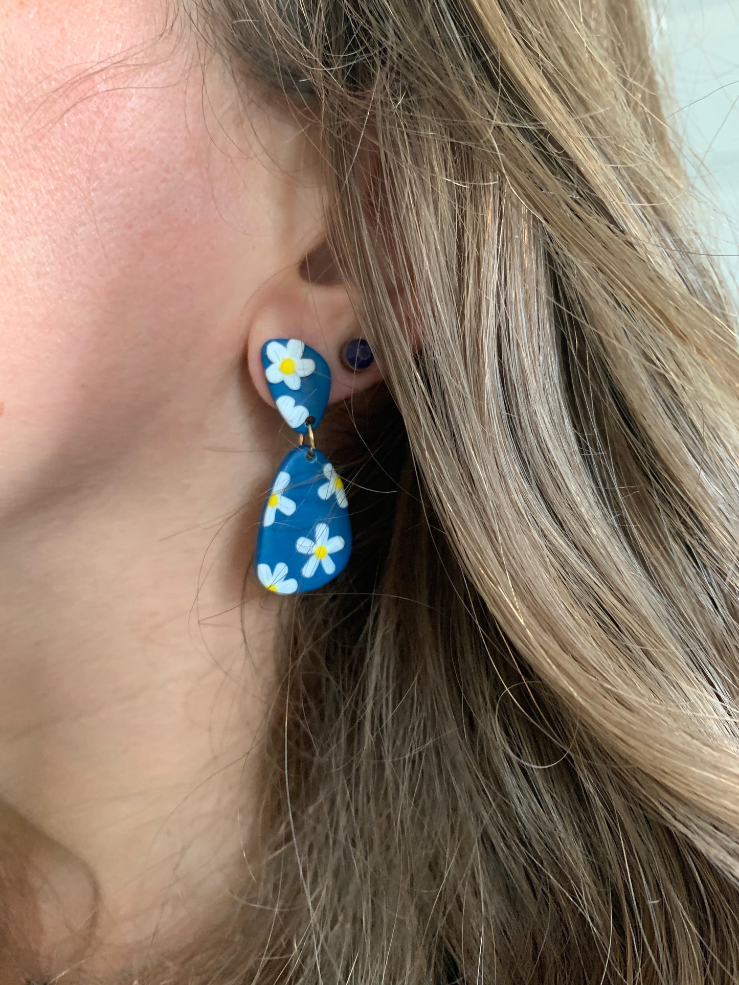 Clay Blue Daisy Earrings